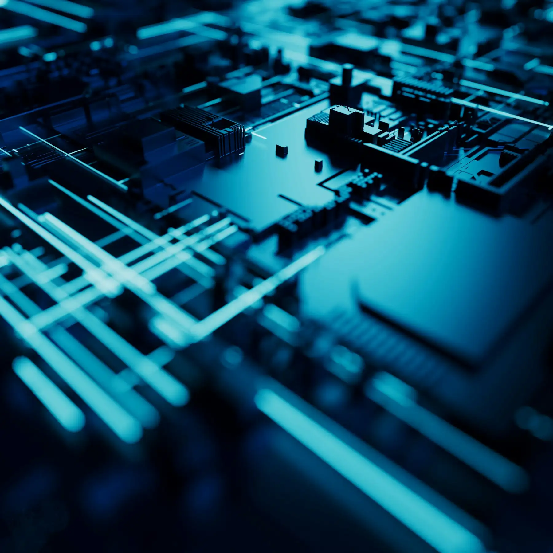 Close-up of blue-lit computer hardware