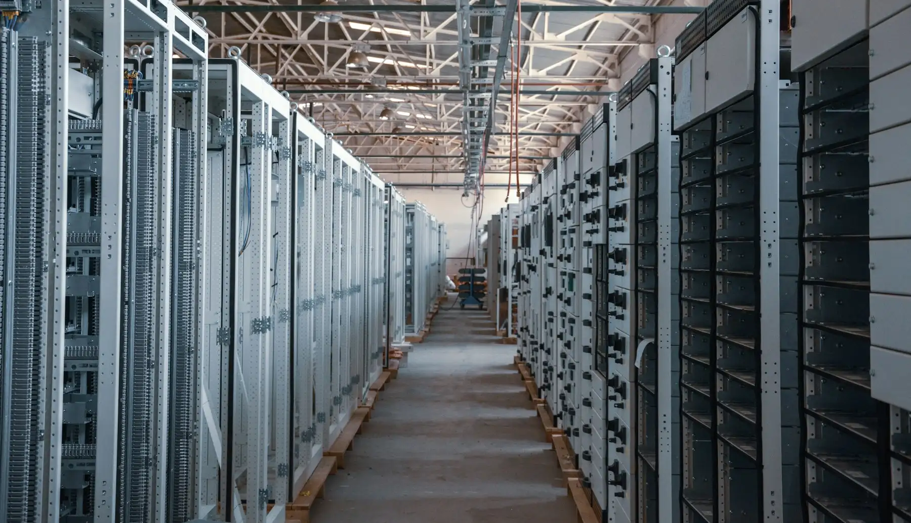 Aisle of server racks in a data centre