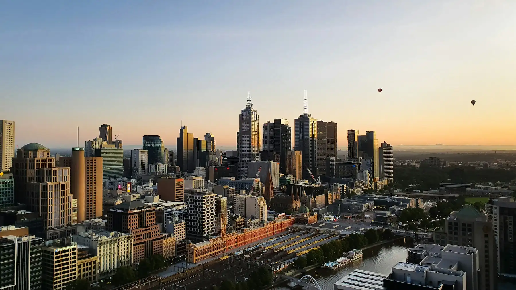 Melbourne city skyline at sunset
